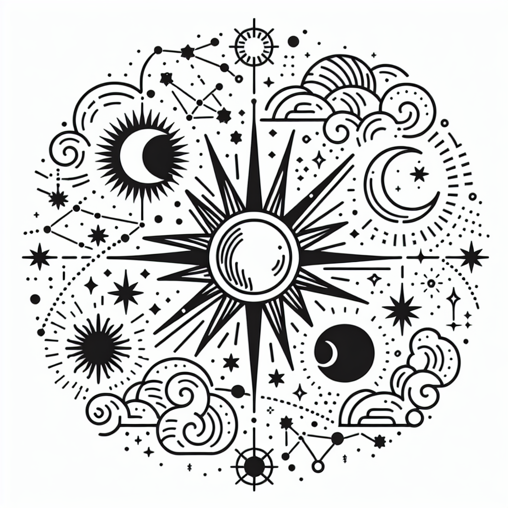 Line Art "日月星辰, 神話, 魔法, 複雜, 星願" Icon Design
