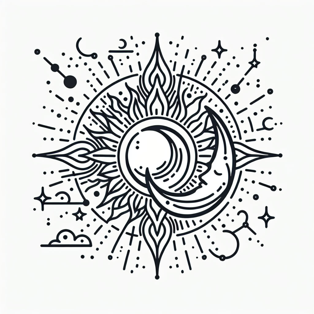 Line Art "日月星辰, 神話, 魔法, 複雜, 星願" Icon Design