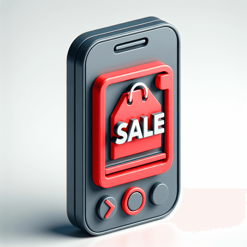 Main icon for A Front Facing Grey Phone Showing A Red Sale Image