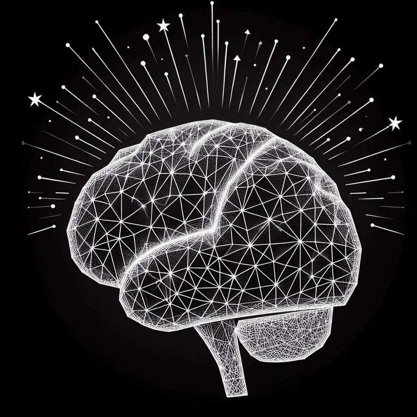 Main icon for A Wireframe Brain With Ideas Coming Out Of The Brain Like Fireworks. Only Use Lines