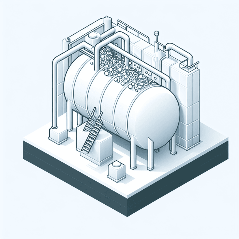 Main icon for An Icon Of A Deaerator Tank Removing Bubbles, Representing Gas Removal From Water. Clean Lines White