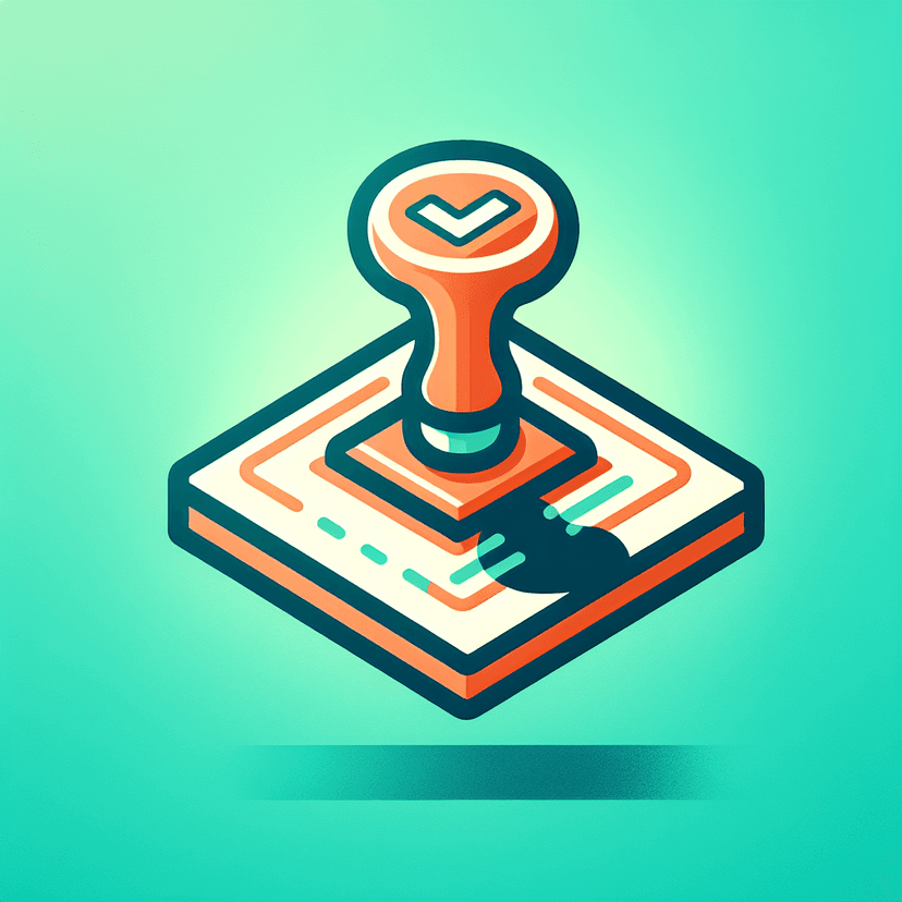 Main icon for A Stamp With The Check Mark On A Paper, Subtle Glow, No Edges Around It, No Shadows Around It