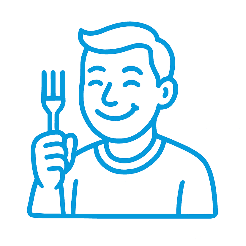 Main icon for Man Happily Holding A Fork, Smiling With Content As If Ready To Enjoy A Meal