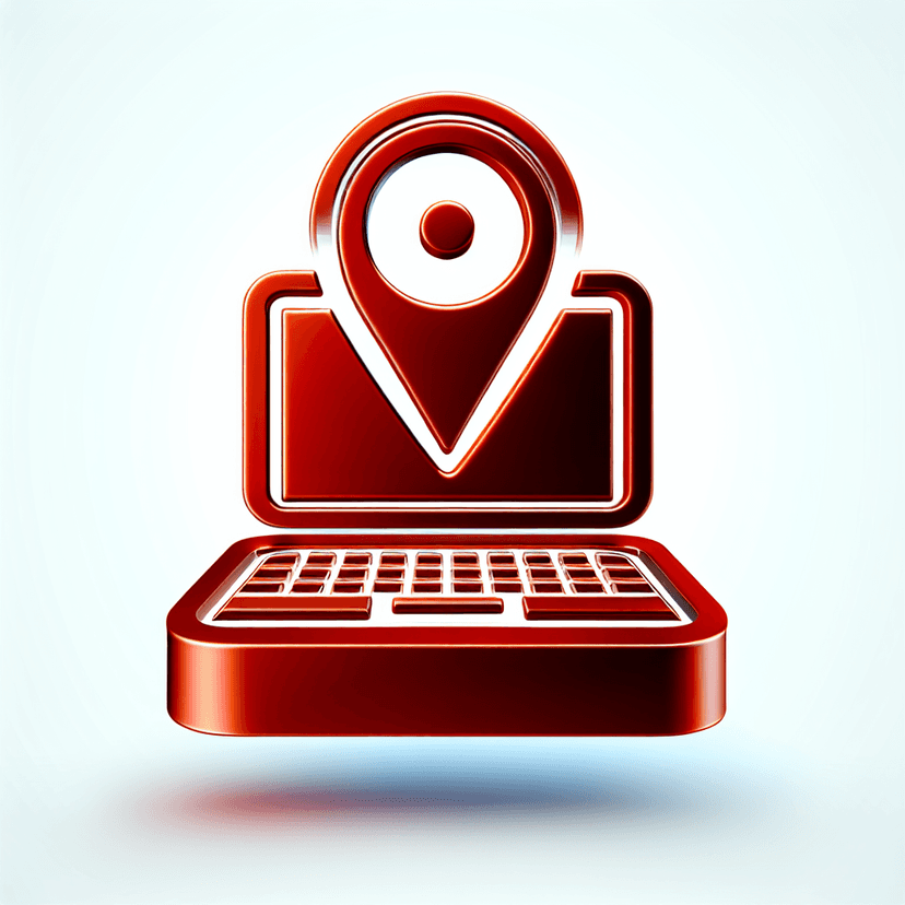 Main icon for Visitor & Asset Tracking – A Laptop With A Location Pin, Monitoring Assets And People