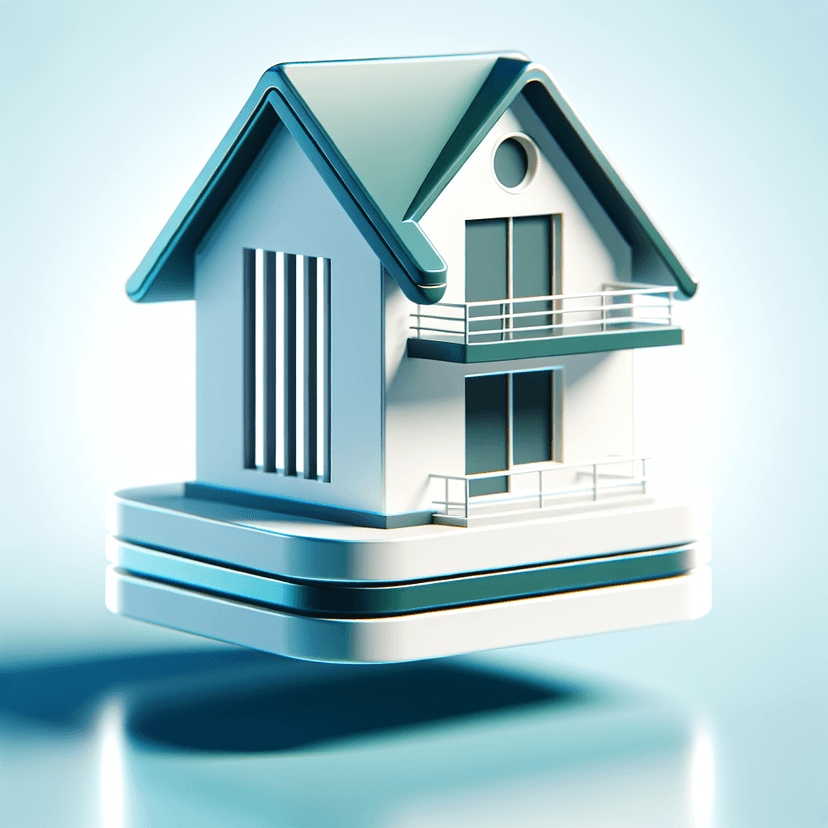 Main icon for Two-story House With A Green Roof And White Walls. The House Has A Balcony On The Second Floor And A Terrace On The Roof. The House Is Located I