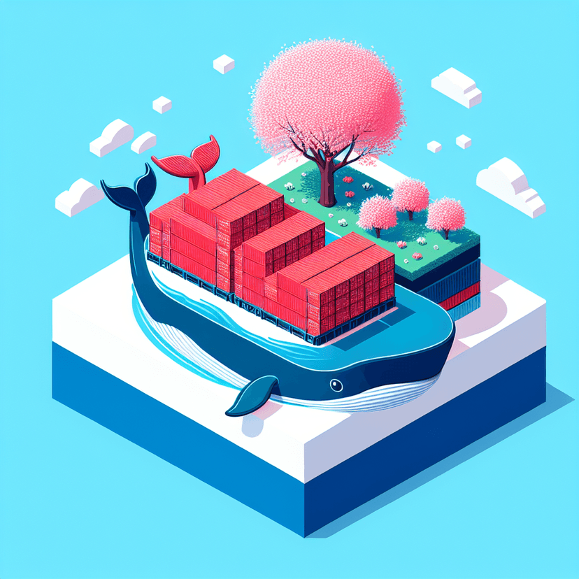 Main icon for A Huge Whale Moving Containers In Spring Season With Flowered Trees