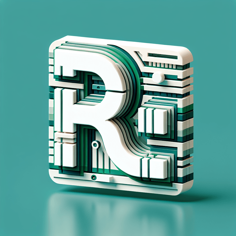Main icon for Big "re" Letters On Left Side And Mirrored On The Right Side, No Other Text, Abstract Effects, White And Green Colors Olny, Transparent Background, Cool-toned Color Grading