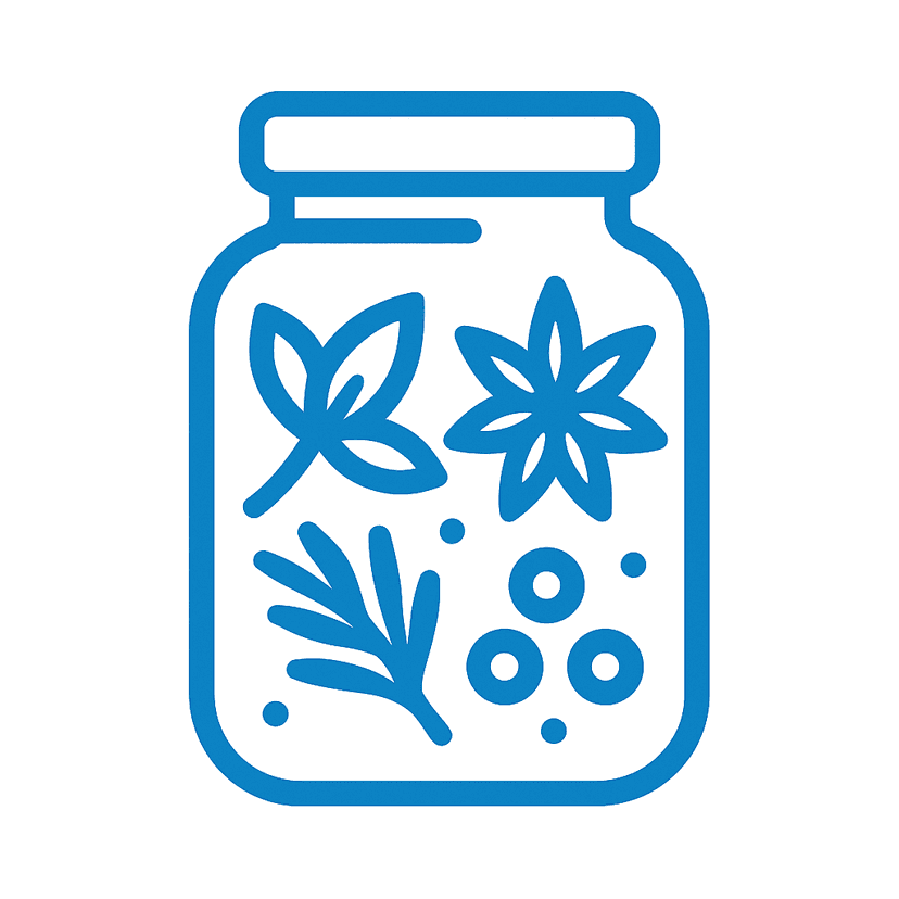 Main icon for A Stylized Preserving Jar With Spices And Herbs. Represents Saving And Flavors