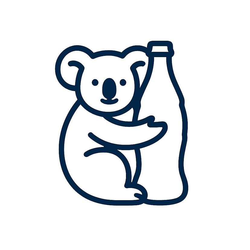 Main icon for Simple Flat Icon For 'coca Koala', Koala Hugs A Coca Bottle, Negative Space,contrasted, No Text