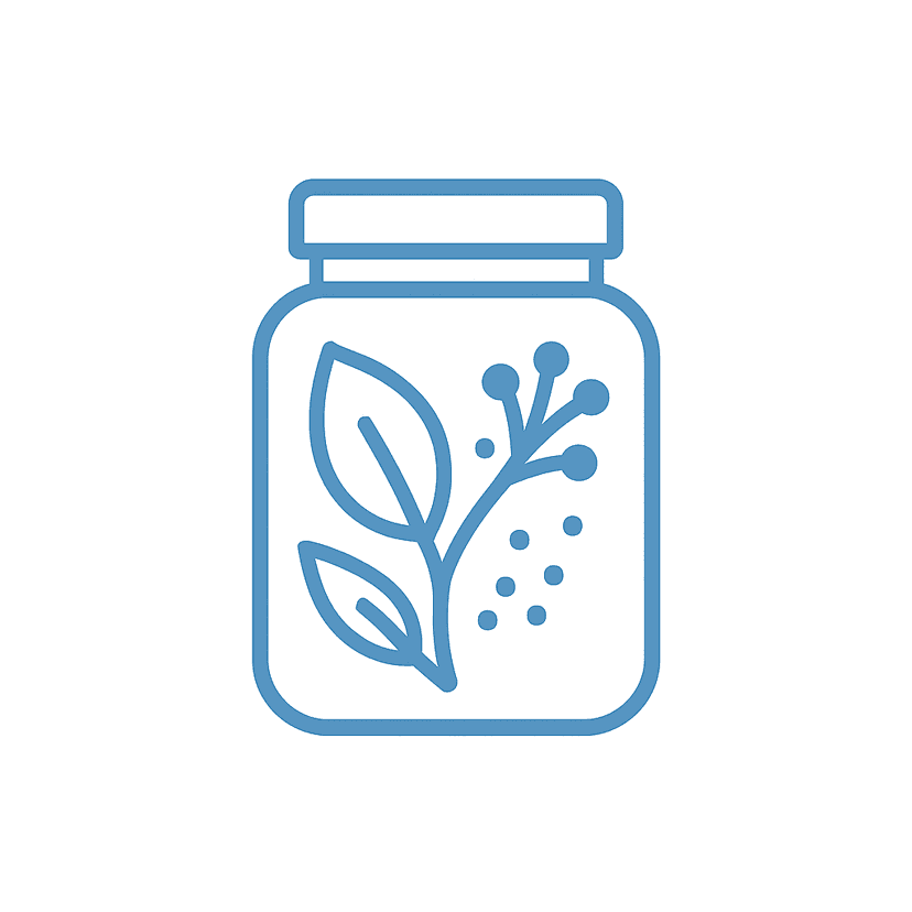 Main icon for A Stylized Preserving Jar With Spices And Herbs. Represents Saving And Flavors.