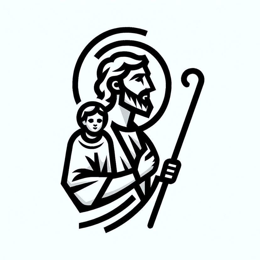 Main icon for St. Christophorus With Jesus As A Child And A Stick, Line Art, Light Lines