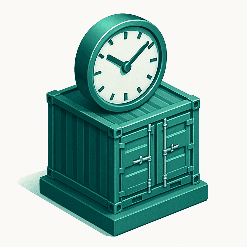 Main icon for A Squared Shipping Container With A Huge Clock On It On A Piedestal, Realistic, Metal