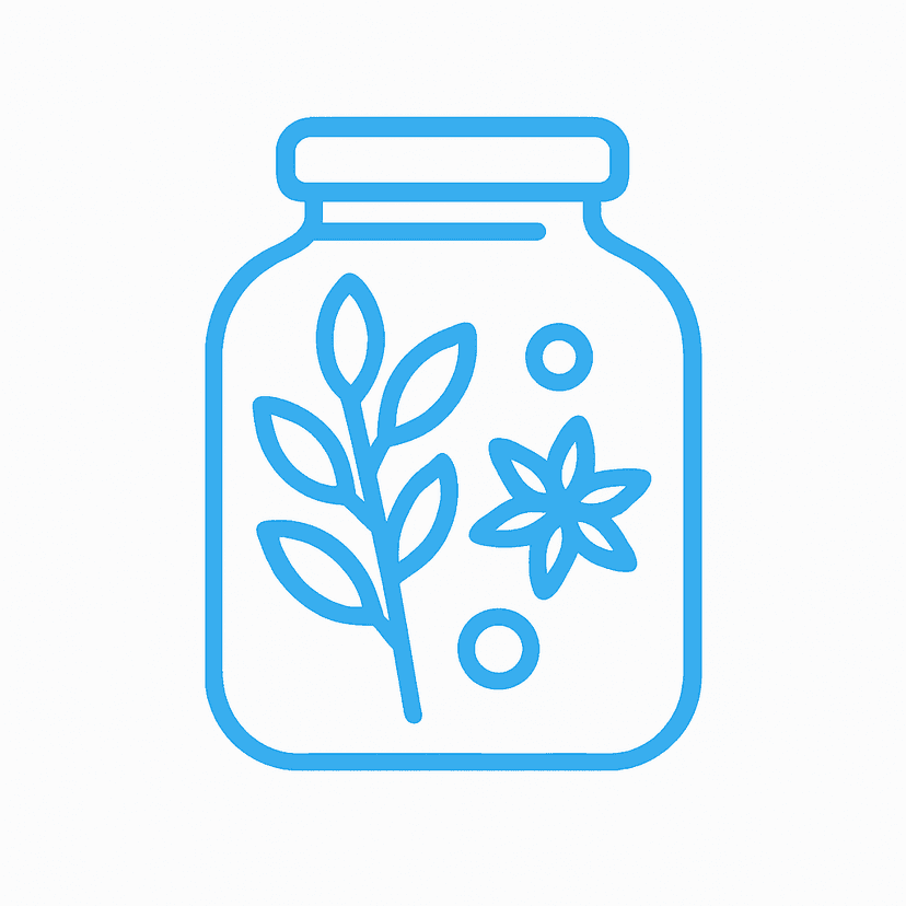 Main icon for A Stylized Preserving Jar With Spices And Herbs. Represents Saving And Flavors.