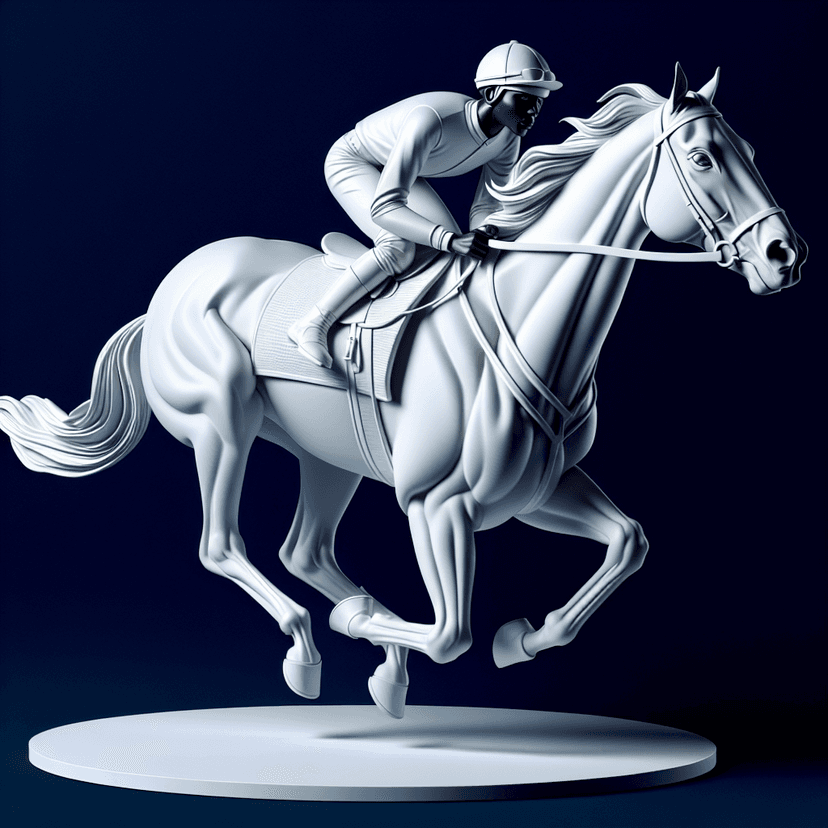Main icon for Jokey On Thoroughbred Horse Winning The Race. Running Fast. No Ground