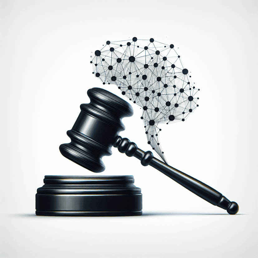 Main icon for A Clean, Abstract Design Of A Gavel Blended With Neural Network Lines Or Data Nodes