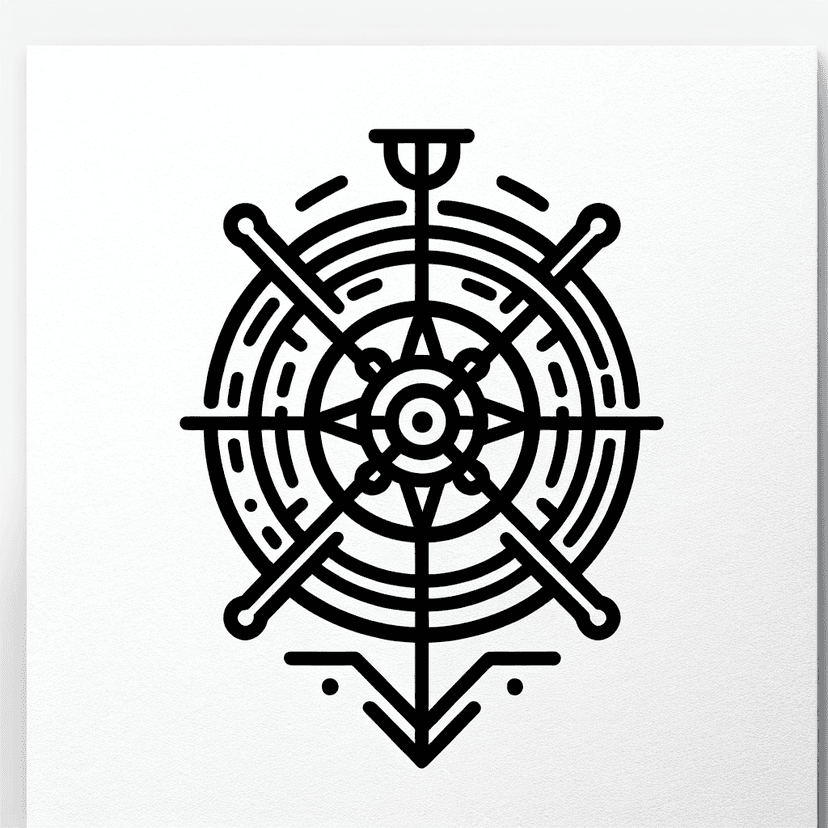 Main icon for Ship Steering Wheel - Minimalistic, Contemporary Line Art, Consistent Line Thickness, Rune Inspired