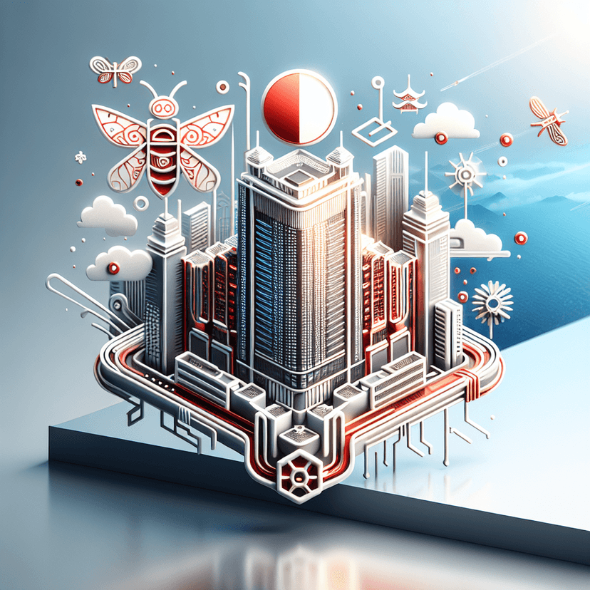 Main icon for Hotel Combining With Hk Culture, Sun, Bee And Butterfly, Mainly Use Red And White Color