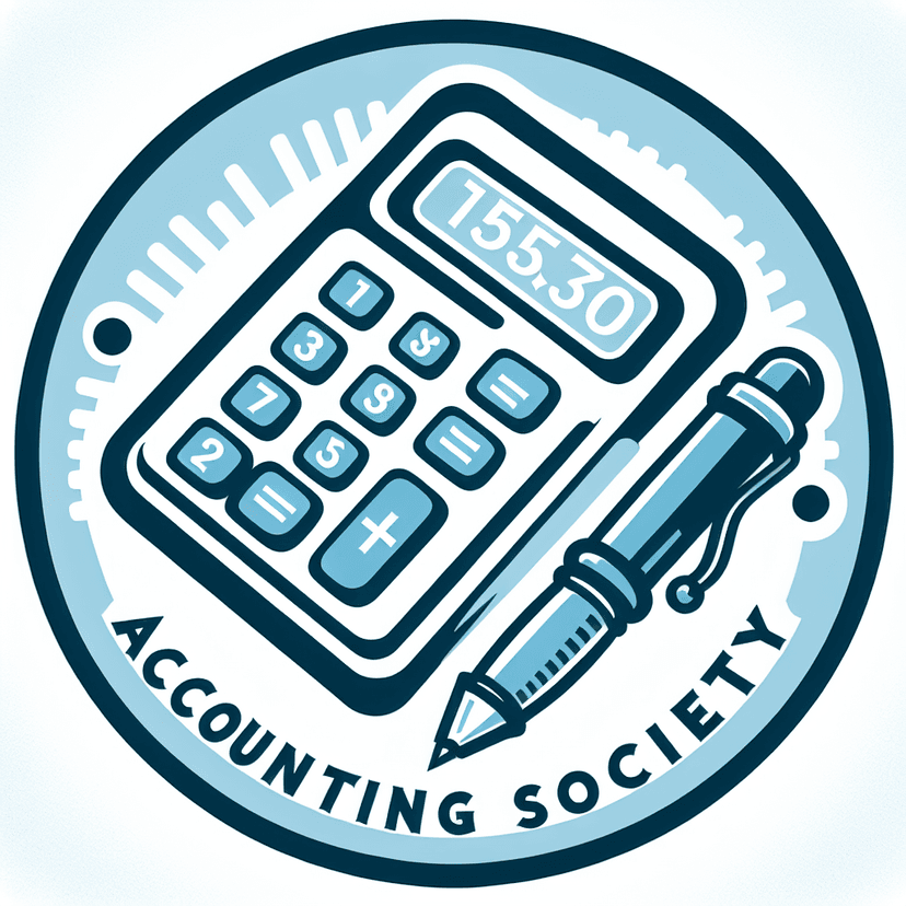 Main icon for Accounting Society For Abertay University. Show Calculator And Pen With A Few Numbers. No Words.