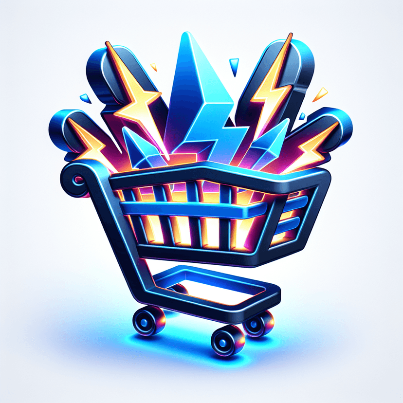 Main icon for Chaos Shopping Cart. Glowing Thunderbolts